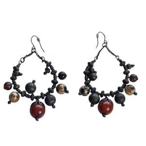 Vintage Handmade Bohemian Style Dangle Earrings Teardrop Boho Earthy Earrings